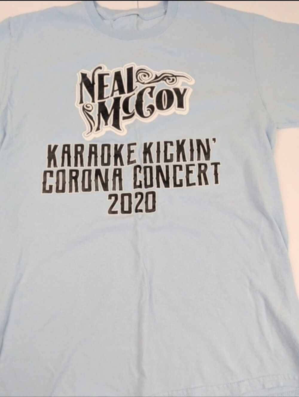 Neal McCoy Karaoke Kickin' Corona Concert 2020 Light Blue Tee Medium